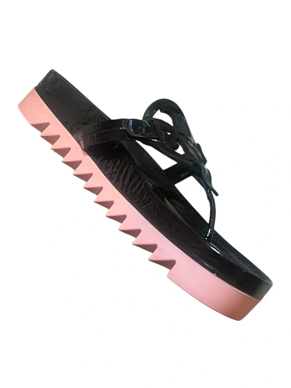 TORY BURCH Miller Cloud Lug Black Pink Leather Platform Sawtooth Sandals - Picture 10 of 16